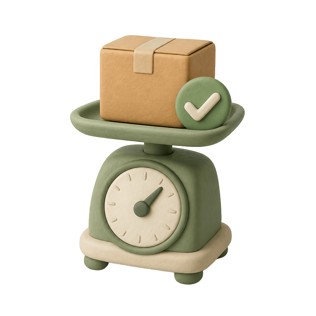 Kitchen scale with box and checkmark illustration