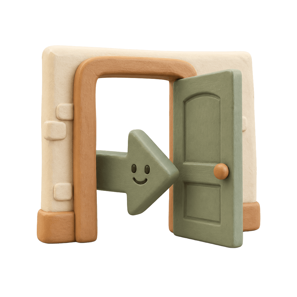 Open door with friendly arrow illustration
