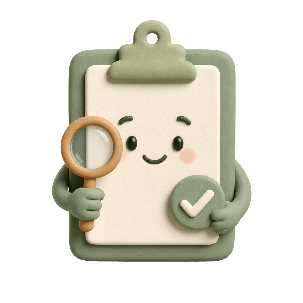 Friendly clipboard with magnifying glass illustration